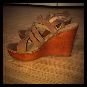 Strapped brown wedges
